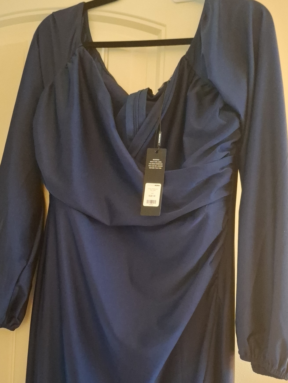 Fashion Nova Long Sleeve Navy Draped Maxi Dress